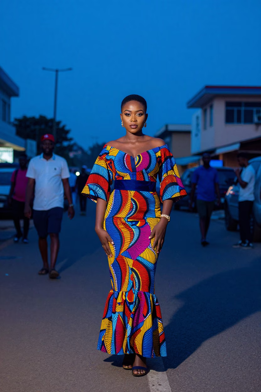 High Fashion Evening Portrait in Accra Ghana Blue Hour Street Style in in Accra, Ghana