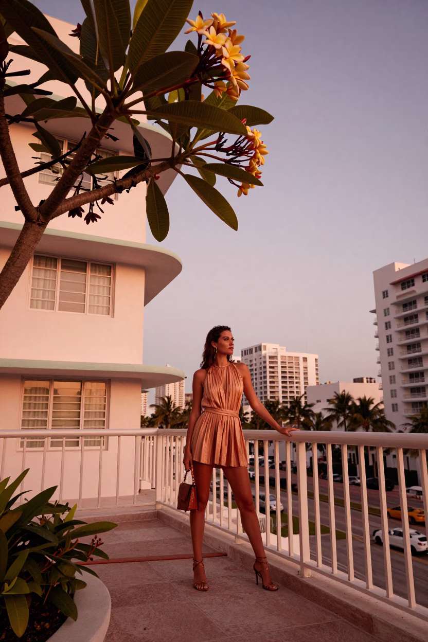High Fashion in Miami at Copper-toned Light Before Dusk in in Miami, Florida, United States