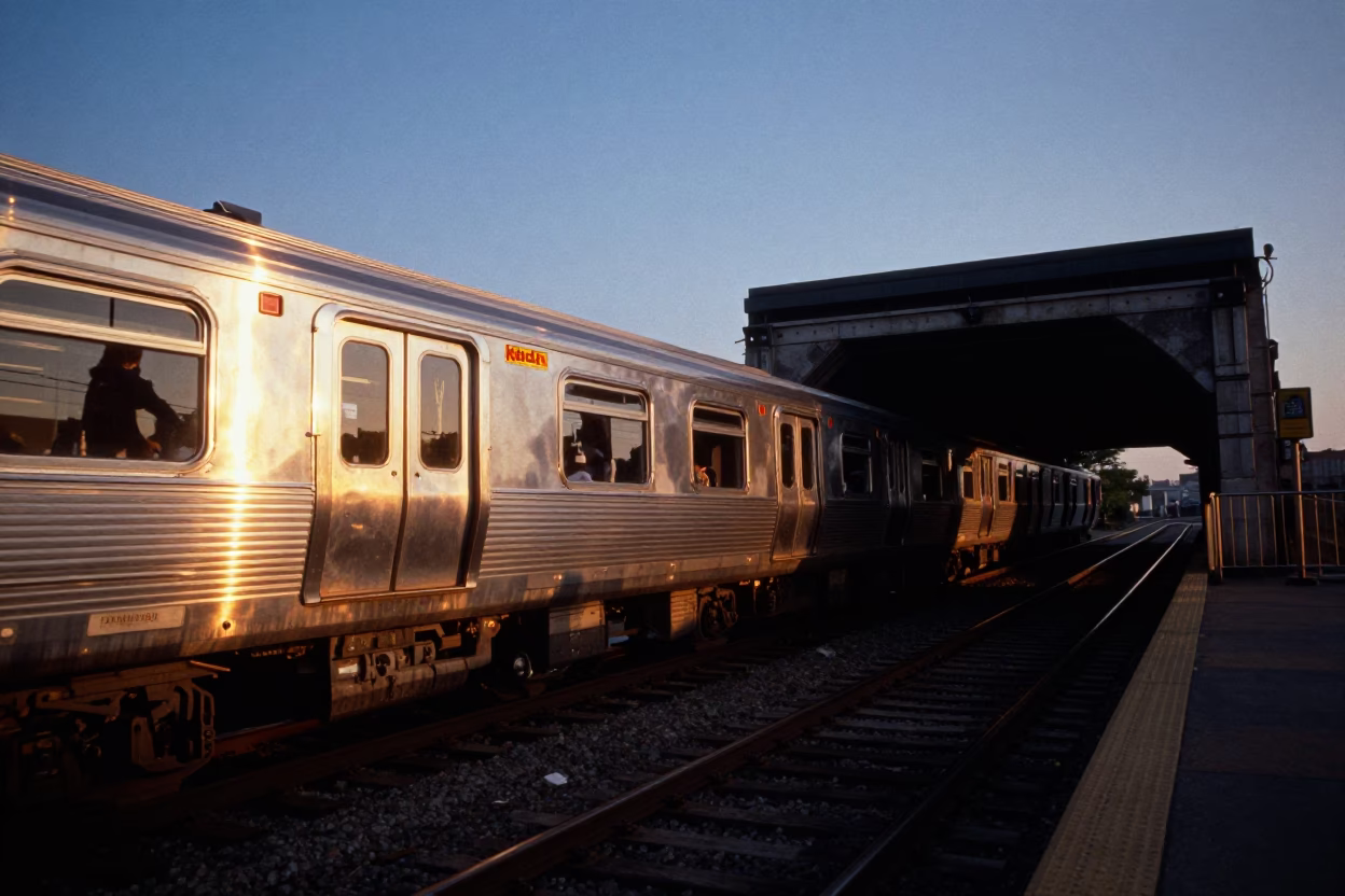 High Fashion Metro Train Emerging Tunnel Honeyed Evening Light Chicago Illinois in in Chicago, Illinois, United States