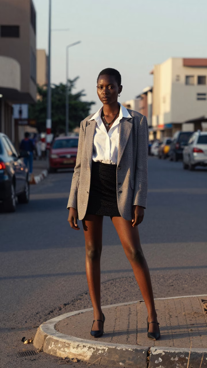 High Fashion Model in Dakar Senegal First Light Street Style Photography in in Dakar, Senegal