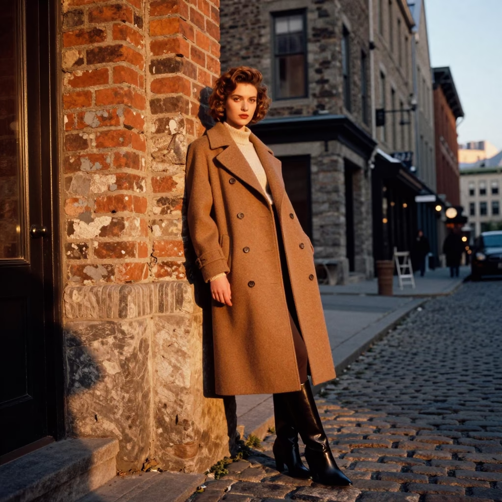 High Fashion Model in Montreal Evening Light with Vintage Sports Gear in in Montreal, Quebec, Canada