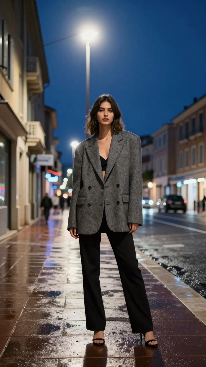 High Fashion Model in Nice at Midnight Light in in Nice, France