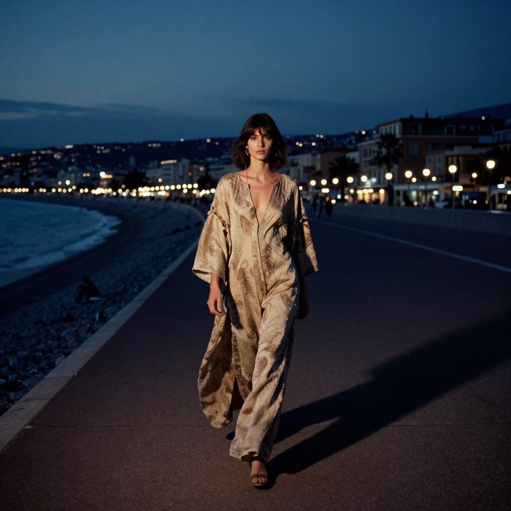 High Fashion Model in Nice at The Predawn Darkness Light in in Nice, France