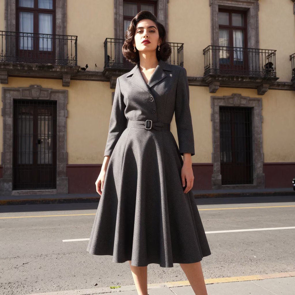 High Fashion Model in Vintage 1950s Mexico City Street Style with Glass Carafe Detail in in Mexico City, Mexico