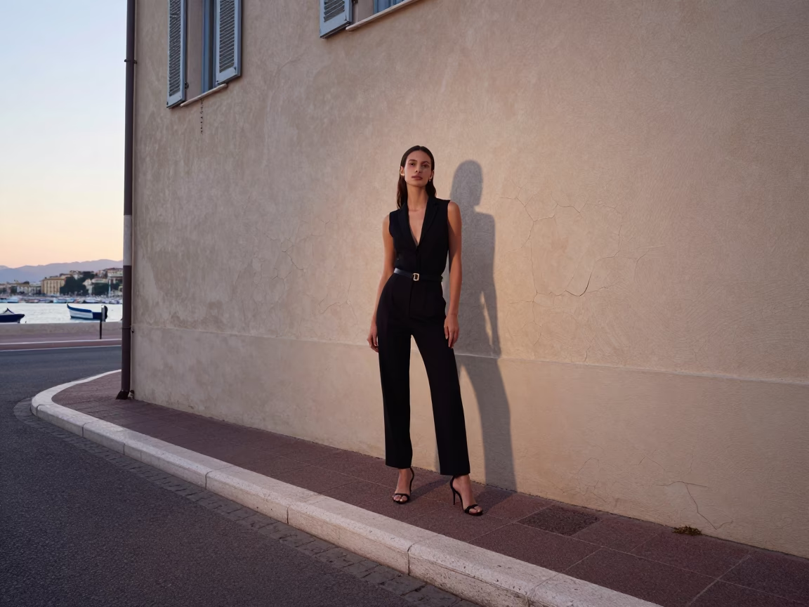 High Fashion Portrait at Nautical Dawn in Nice France with Cracked Stucco Background in in Nice, France