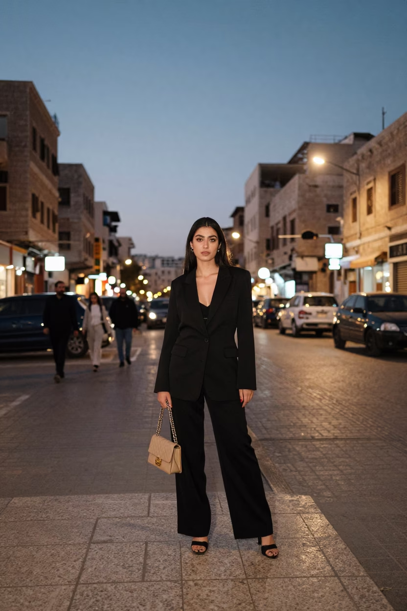 High Fashion Portrait in Amman Jordan Evening Street Scene with Traditional Clothing in in Amman, Jordan