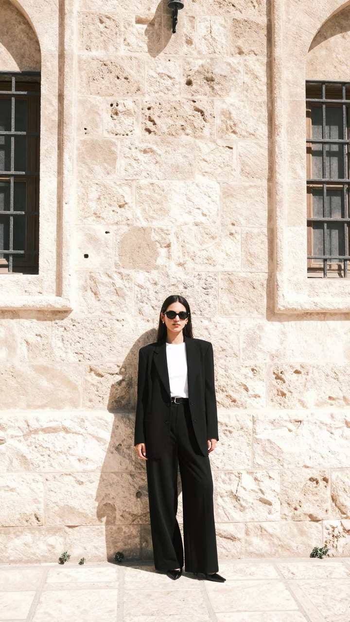 High Fashion Portrait in Amman Jordan Noon Light Stone Architecture in in Amman, Jordan