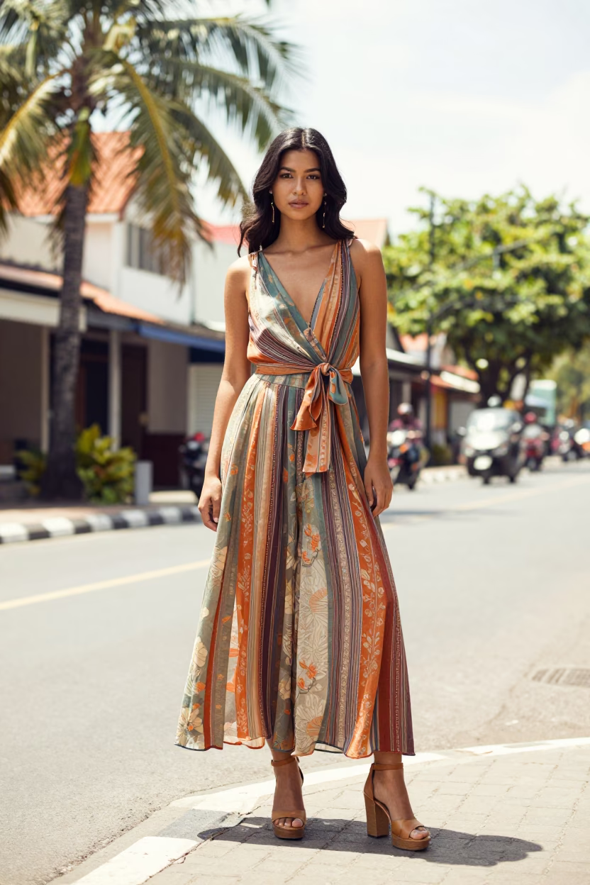 High Fashion Portrait in Bright Midmorning Light at Denpasar Indonesia Street in in Denpasar, Indonesia