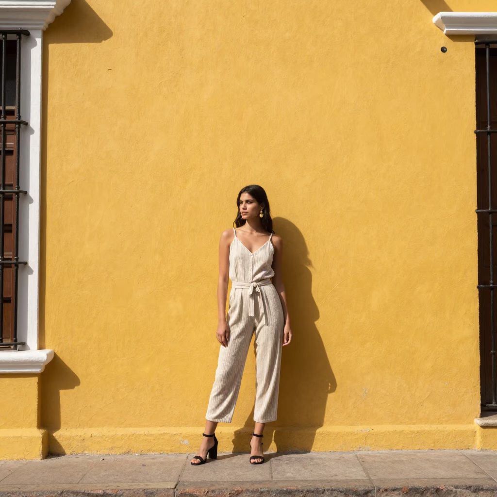High Fashion Portrait in Cartagena Colombia Midday Sunlight and Colonial Architecture in in Cartagena, Colombia