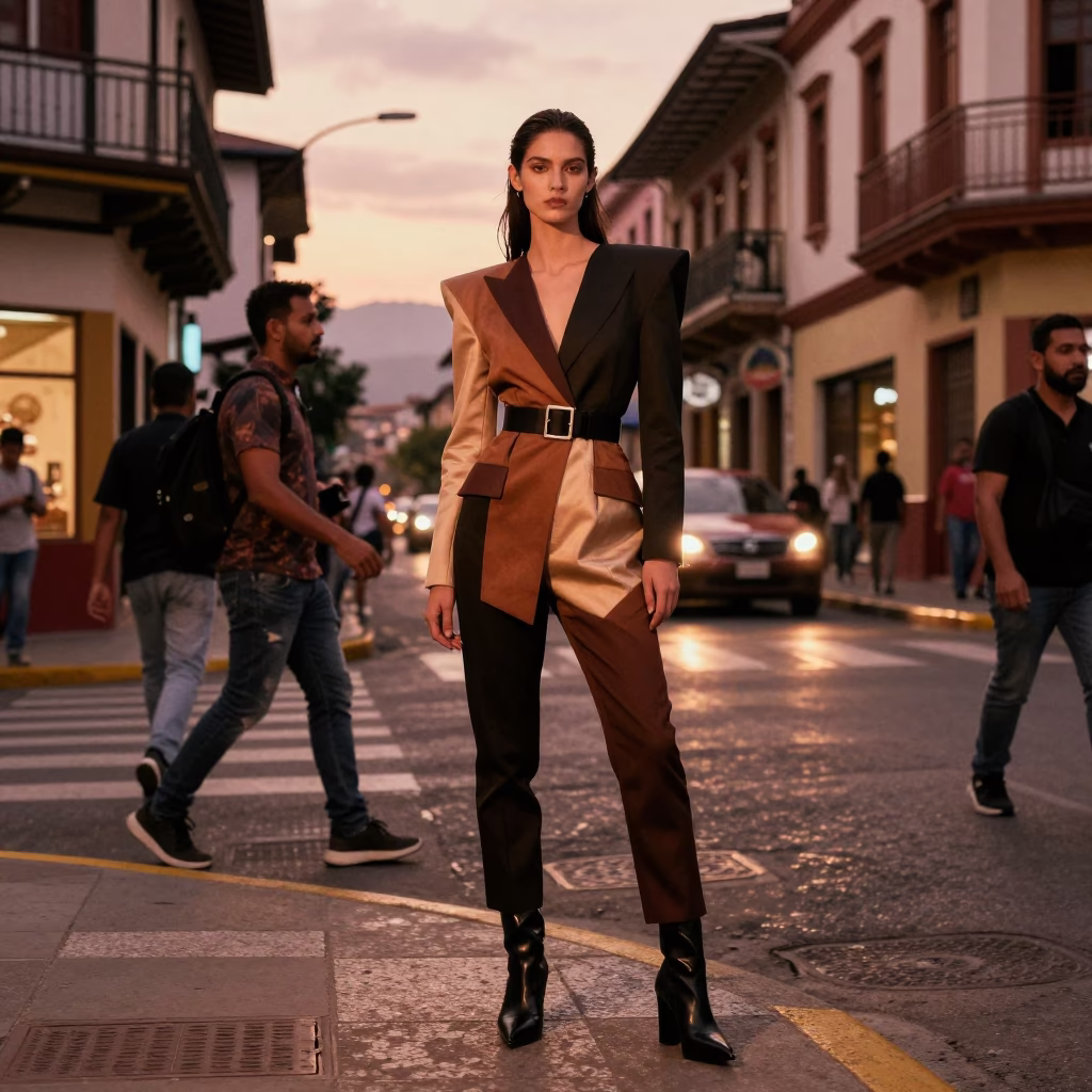 High Fashion Portrait in Copper Dusk Light Medellin Colombia Street Style in in Medellin, Colombia