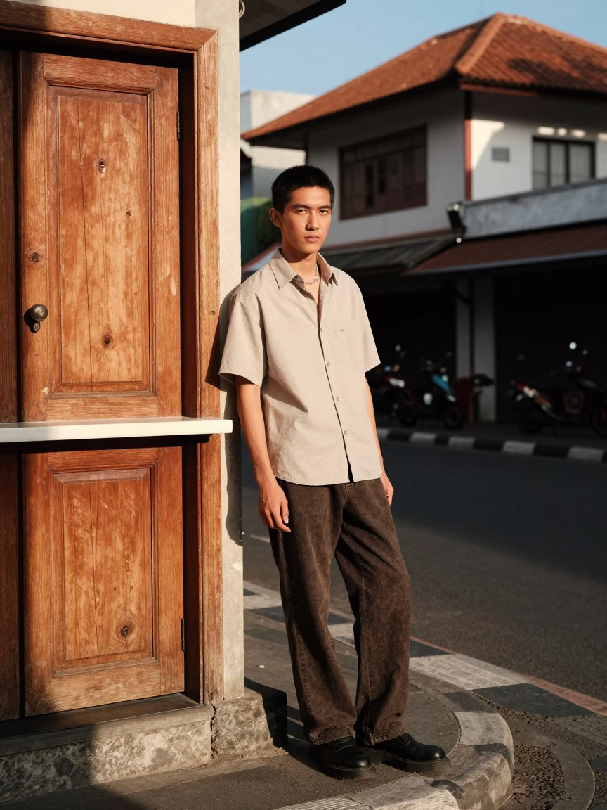 High Fashion Portrait in Denpasar Indonesia Late Afternoon Street Style in in Denpasar, Indonesia