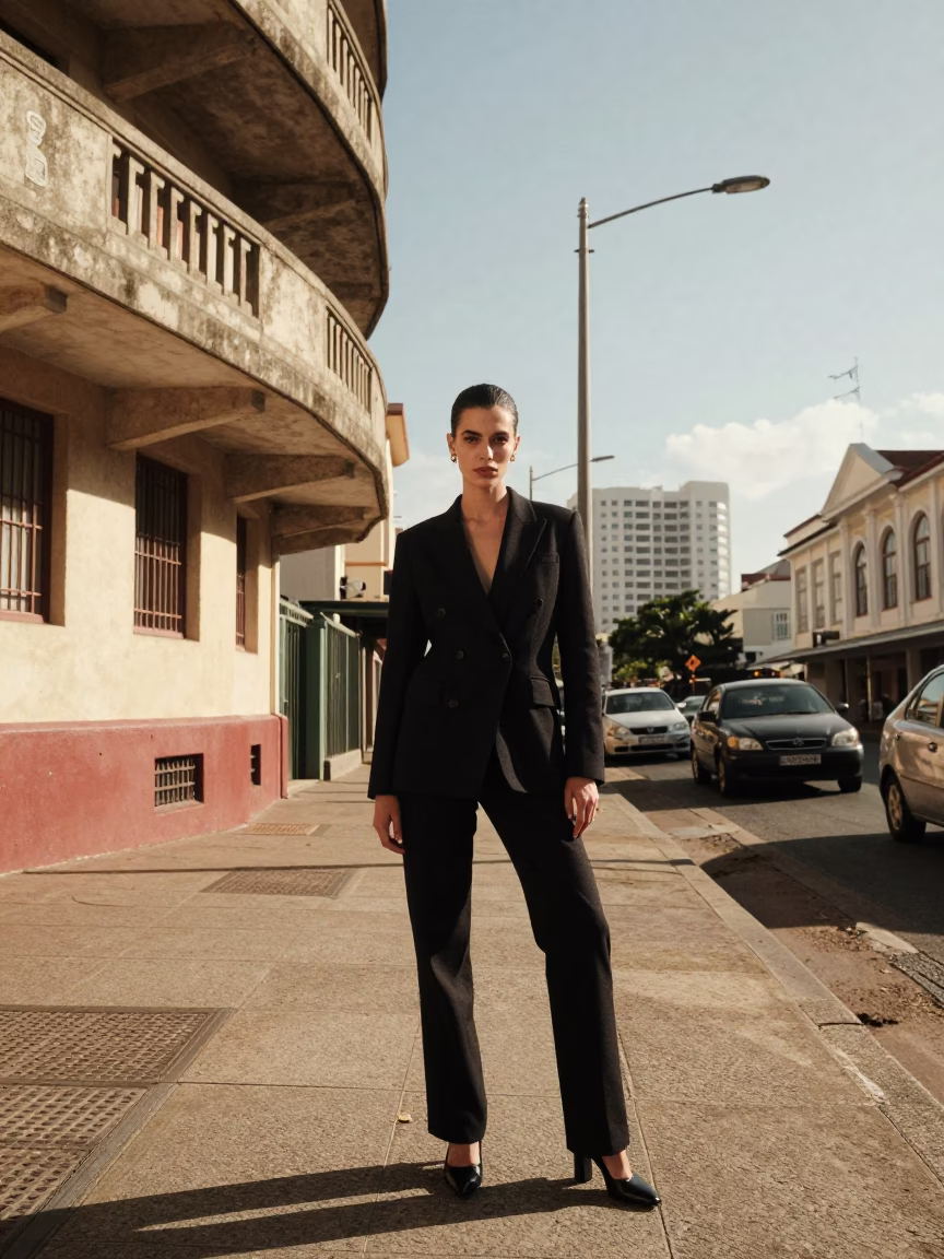 High Fashion Portrait in Durban South Africa Early Afternoon Street Scene with Local Architecture in in Durban, South Africa