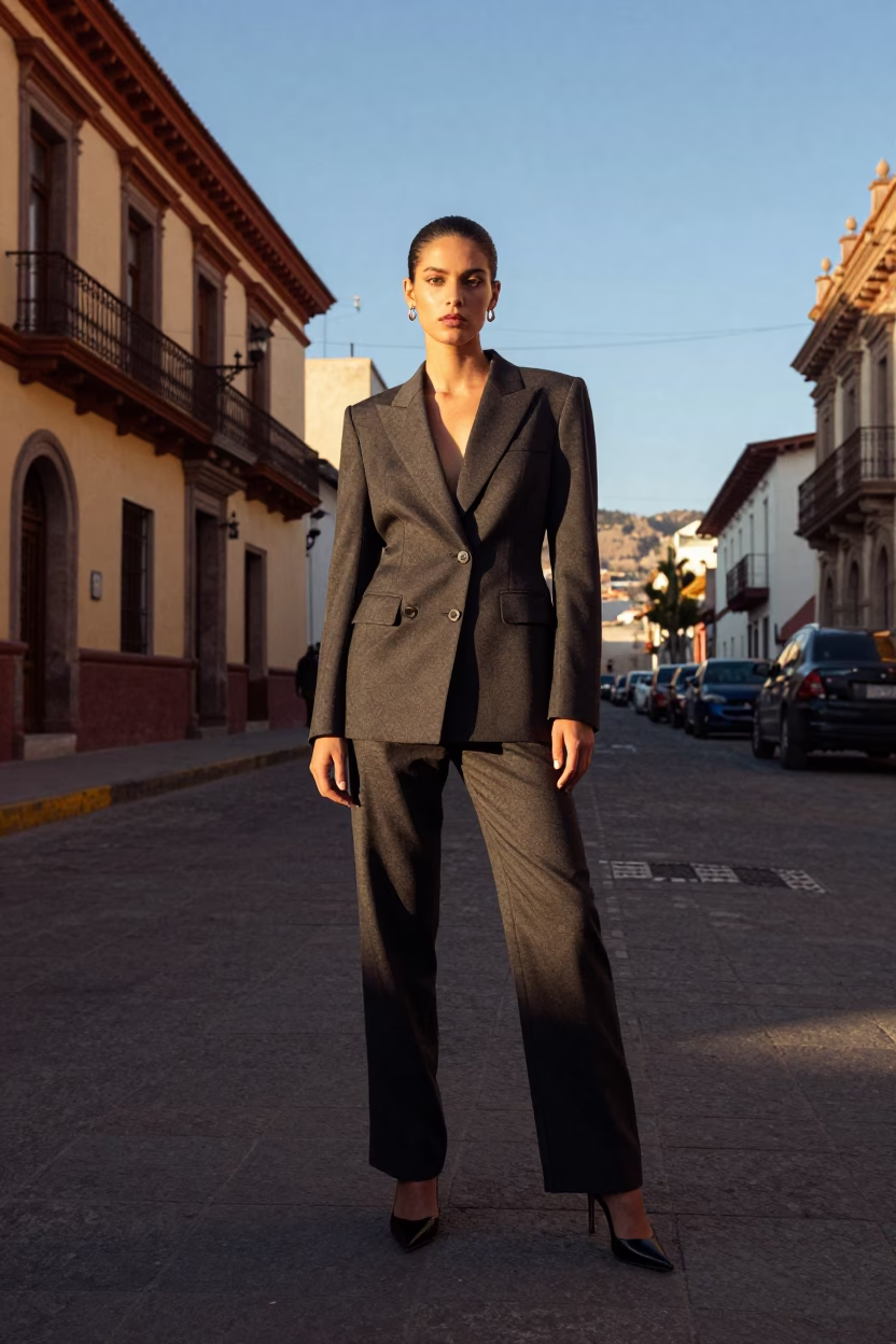 High Fashion Portrait in Late Afternoon La Paz Bolivia Street Scene in in La Paz, Bolivia