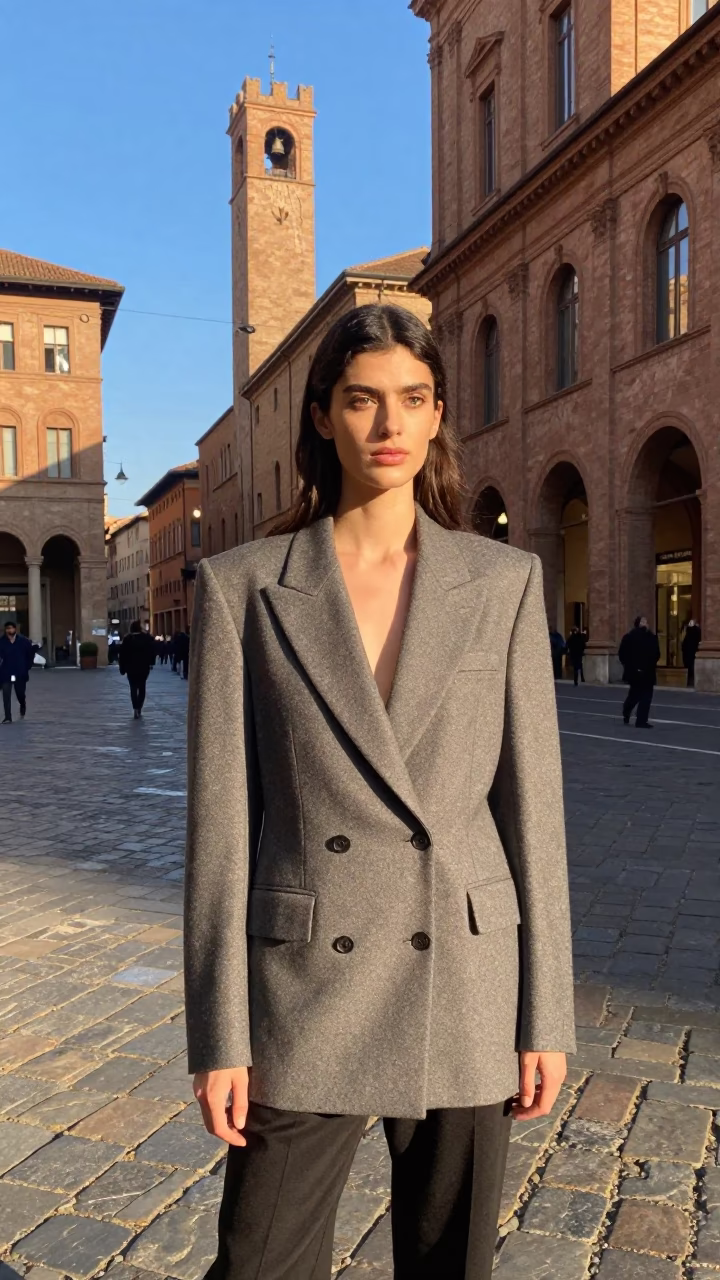 High Fashion Portrait in Late Afternoon Sunlight Outside Bologna Italy in in Bologna, Italy