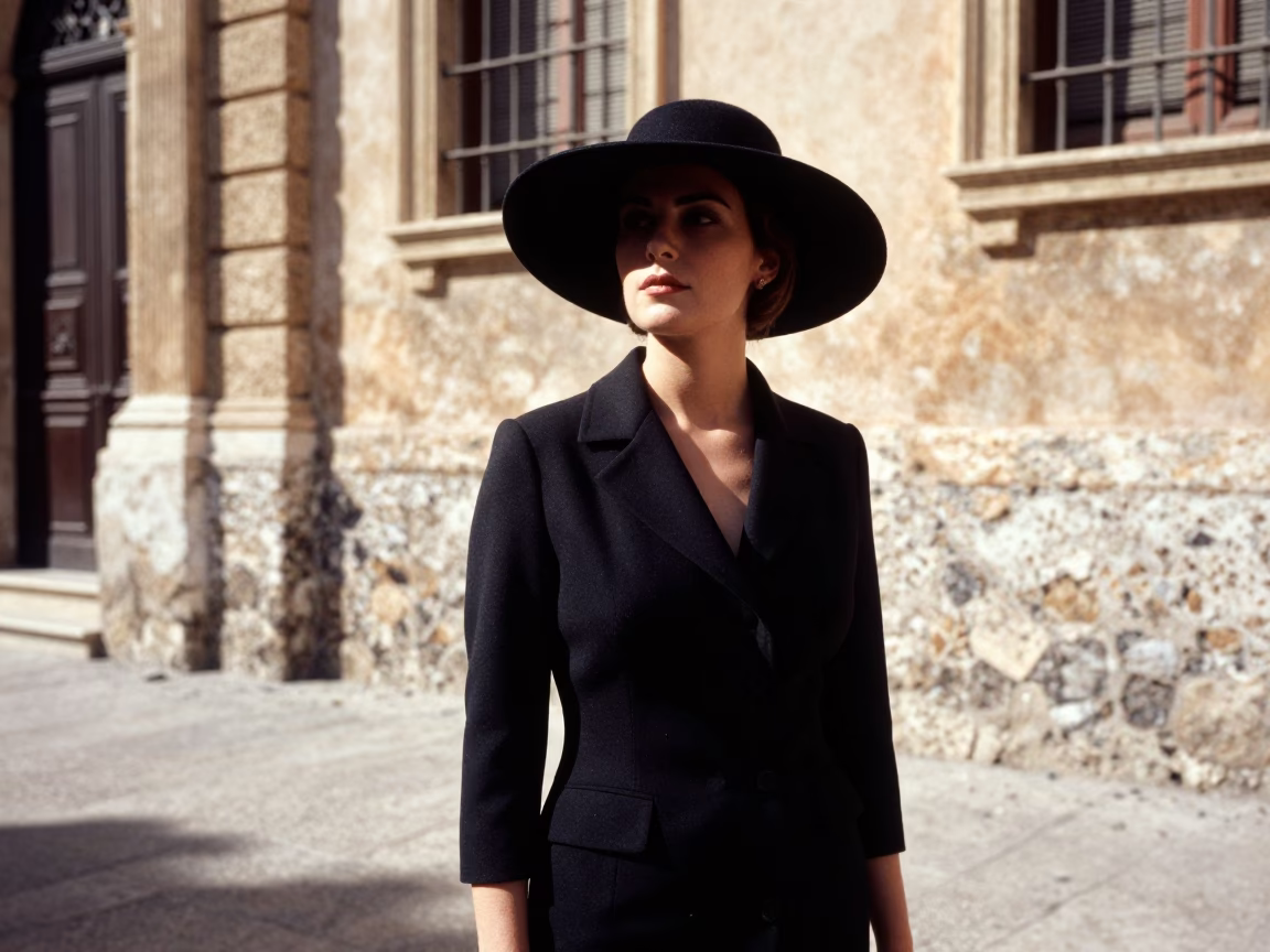 High Fashion Portrait in Noon Light Palermo Italy Street Scene in in Palermo, Italy