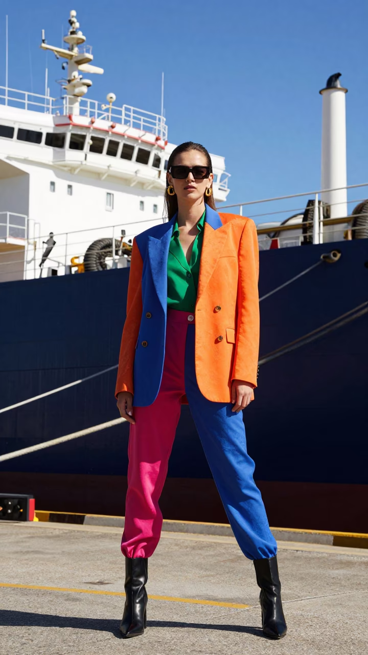 High Fashion Portrait in Perth Western Australia Noon Light with Refinery Background in in Perth, Western Australia, Australia