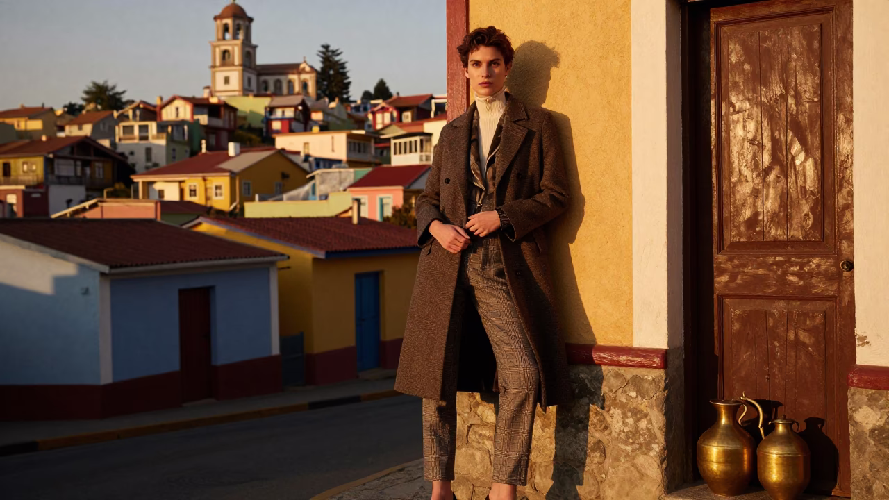 High Fashion Portrait in Valparaiso Chile Evening Light with Local Details in in Valparaiso, Chile