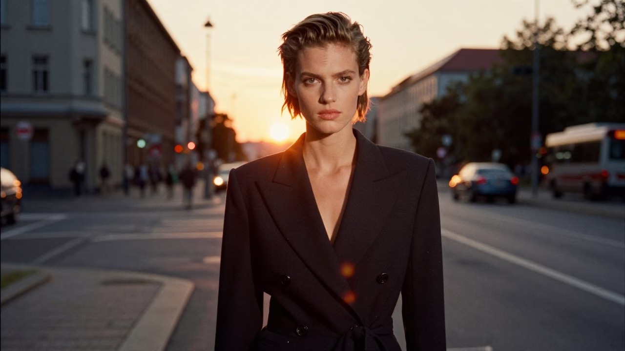 High Fashion Portrait of a Model with Comb in Berlin at Sunset in in Berlin, Germany