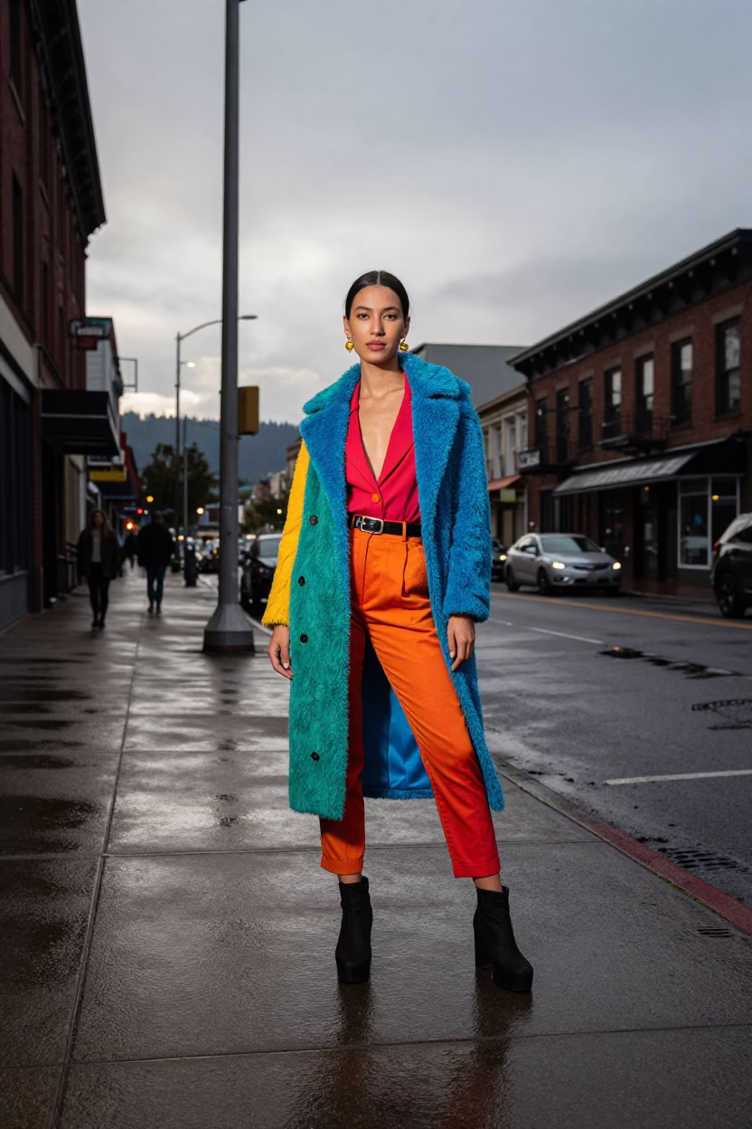 High Fashion Portrait of Model in Portland Oregon Early Afternoon Street Style in in Portland, Oregon, United States