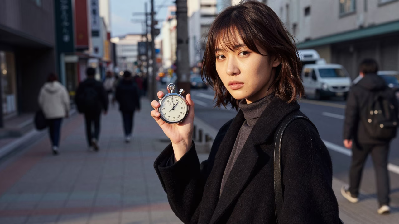High Fashion Portrait of Model in Sapporo Early Afternoon Street Style Photography in in Sapporo, Japan