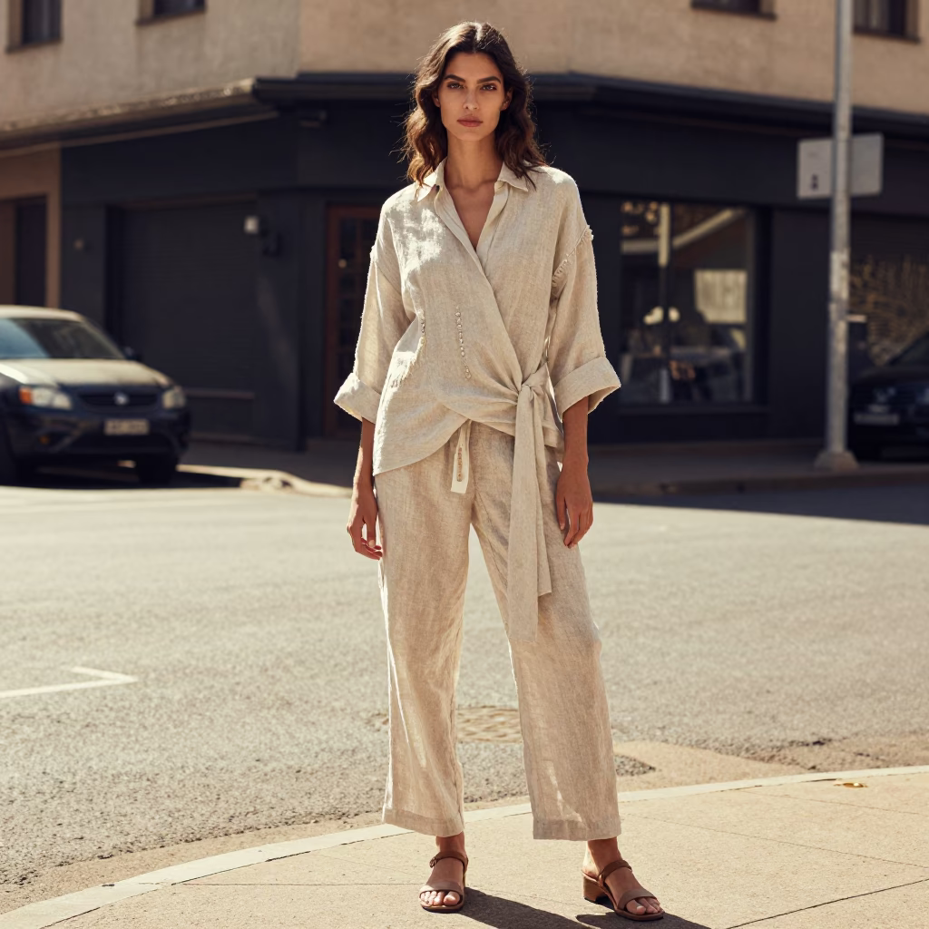 High Fashion Portrait with Linen Details in Johannesburg Late Morning Sunlight in in Johannesburg, South Africa