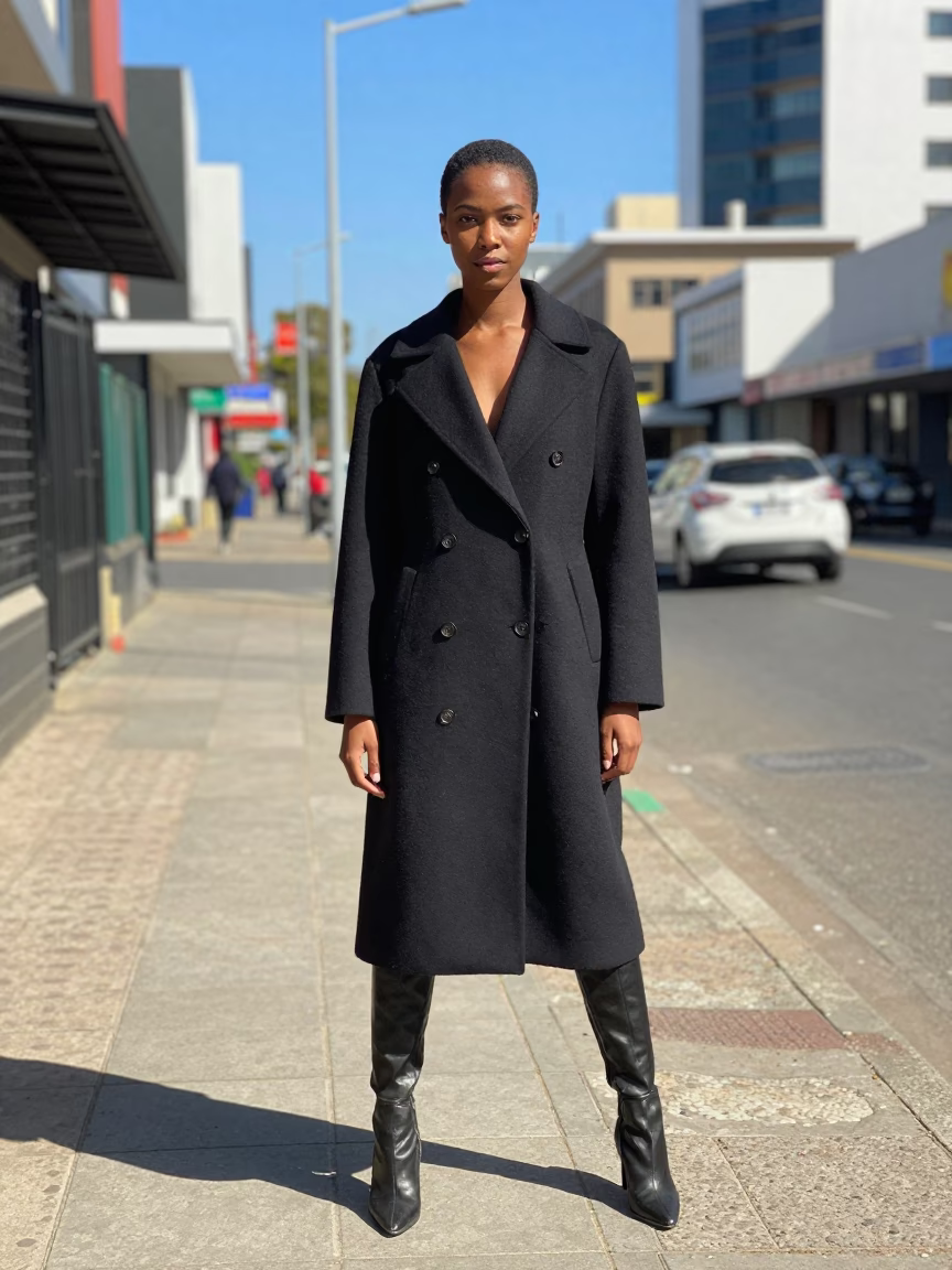 High Fashion Street Portrait in Durban Under Flat Noon Sunlight in in Durban, South Africa