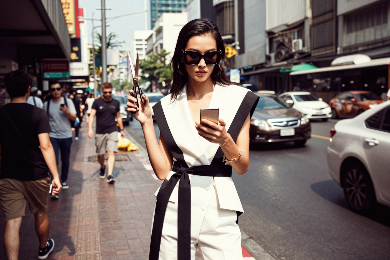 High Fashion Street Style in Bangkok Thailand Midday Urban Chaos in in Bangkok, Thailand