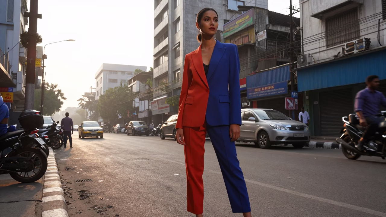 High Fashion Street Style in Kolkata India Morning Light and Urban Textures in in Kolkata, India