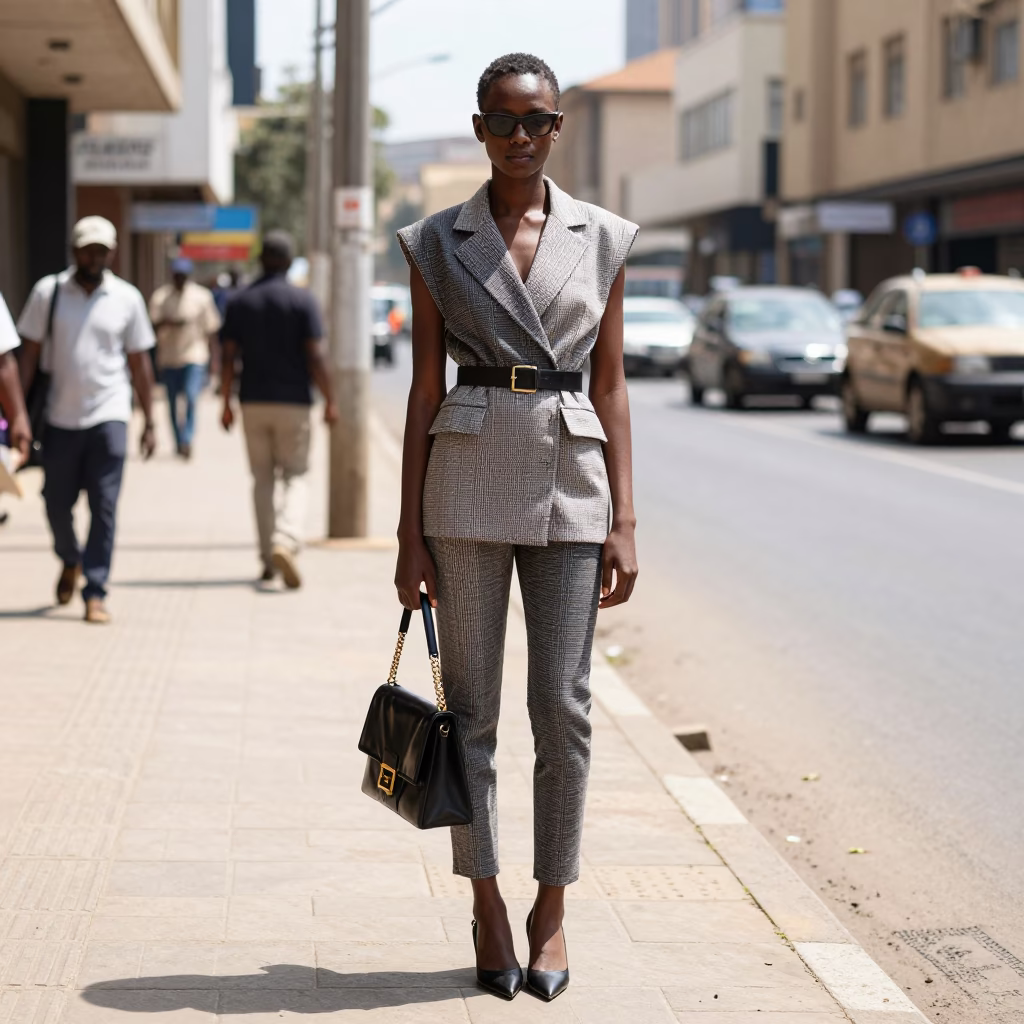 High Fashion Street Style in Nairobi Kenya Under Noon Sunlight in in Nairobi, Kenya