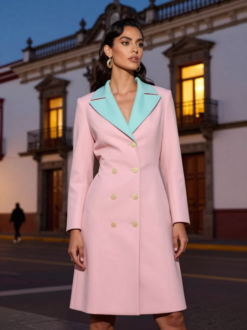 High Fashion Street Style in Quito Ecuador Evening City Lights Glow in in Quito, Ecuador