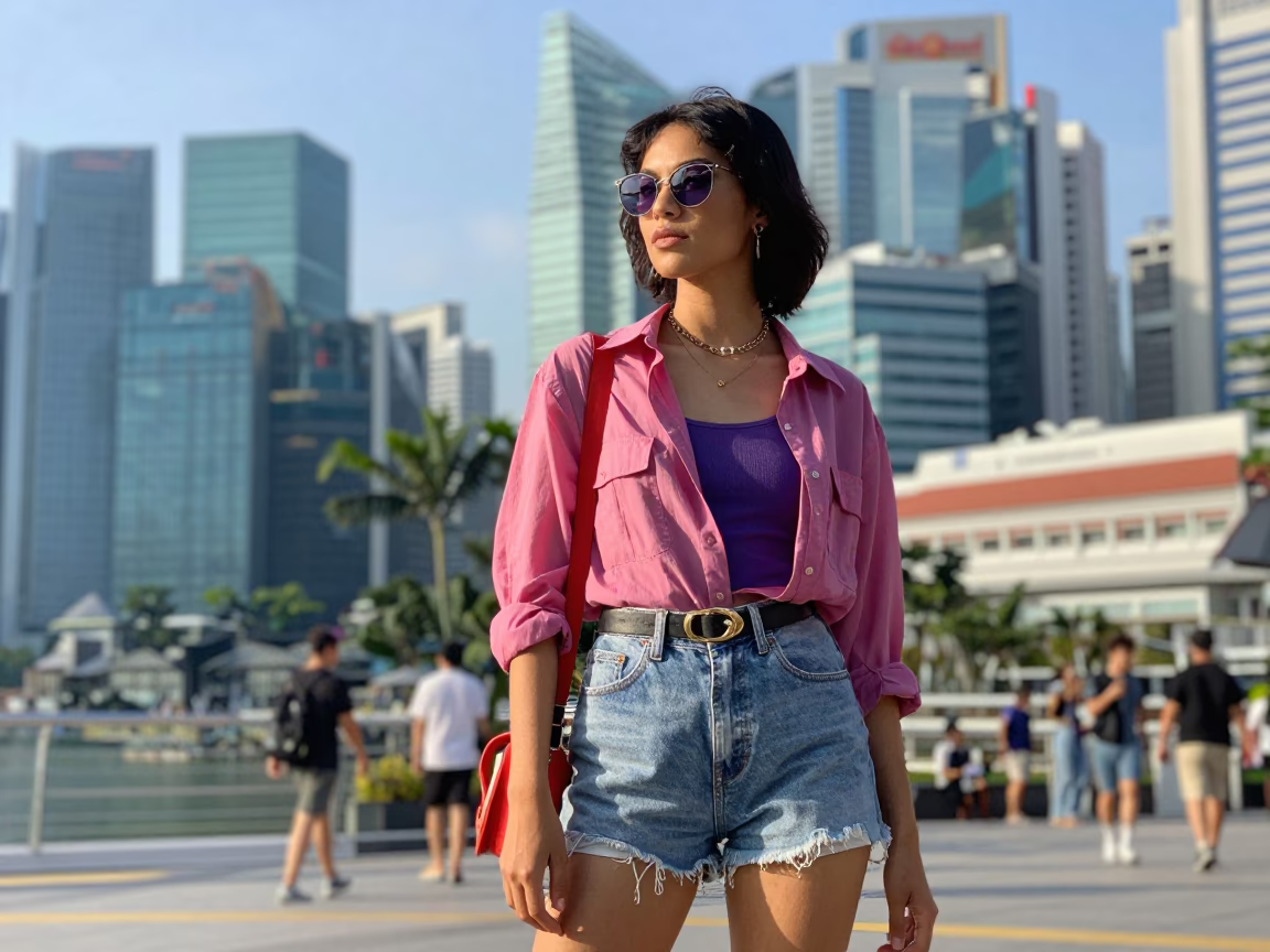 High Fashion Street Style in Singapore Early Afternoon Clear Glass Bench Slat Modern Architecture in in Singapore, Singapore