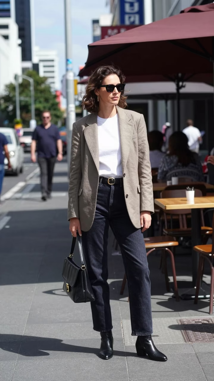 High Fashion Street Style Portrait in Auckland Midday Sun with Whiteboard and Espresso in in Auckland, New Zealand