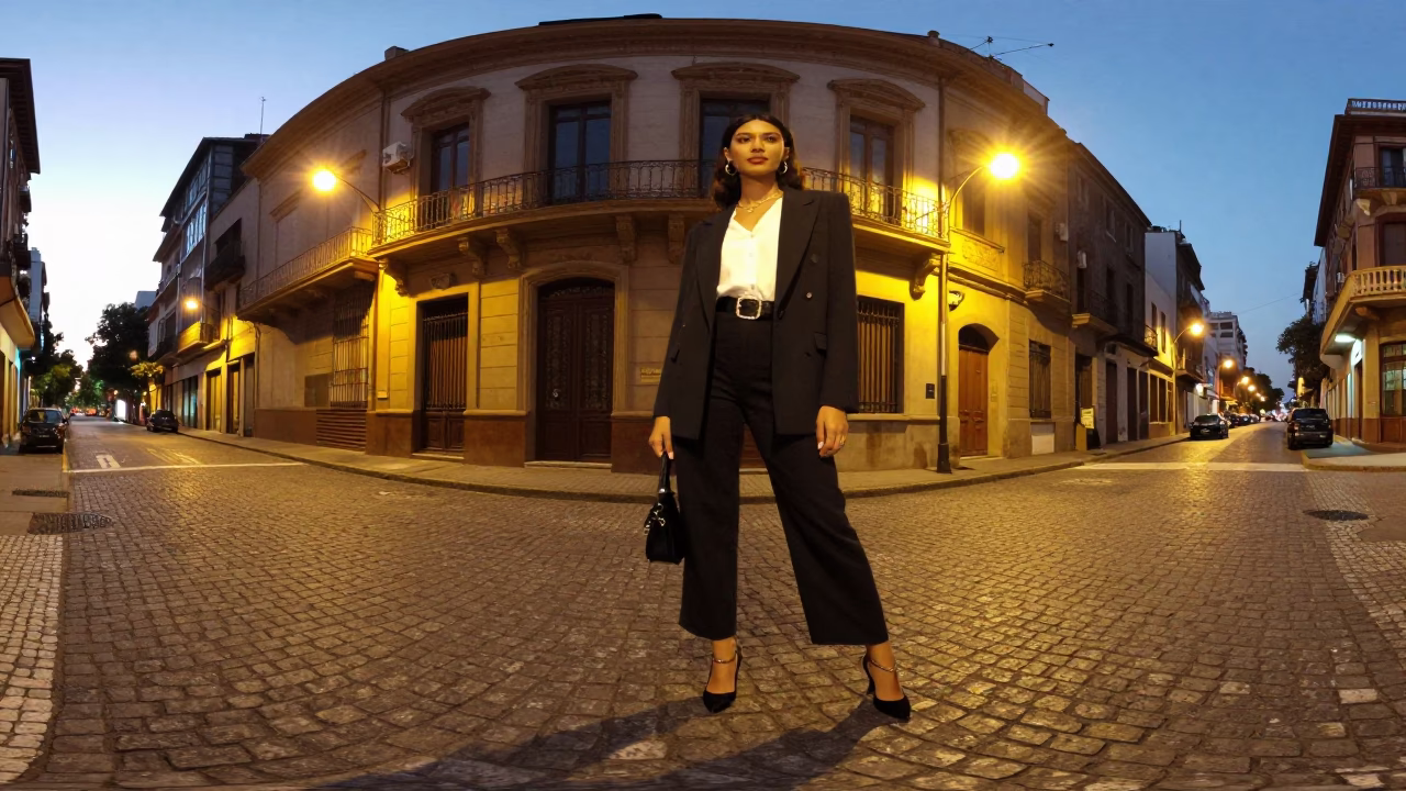 High Fashion Street Style Portrait in Buenos Aires Early Evening with Twine and Pitcher in in Buenos Aires, Argentina