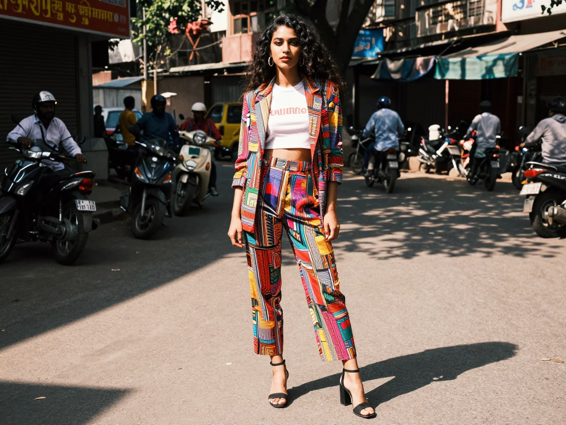 High Fashion Street Style Portrait in Delhi India Midday Sunlight in in Delhi, India