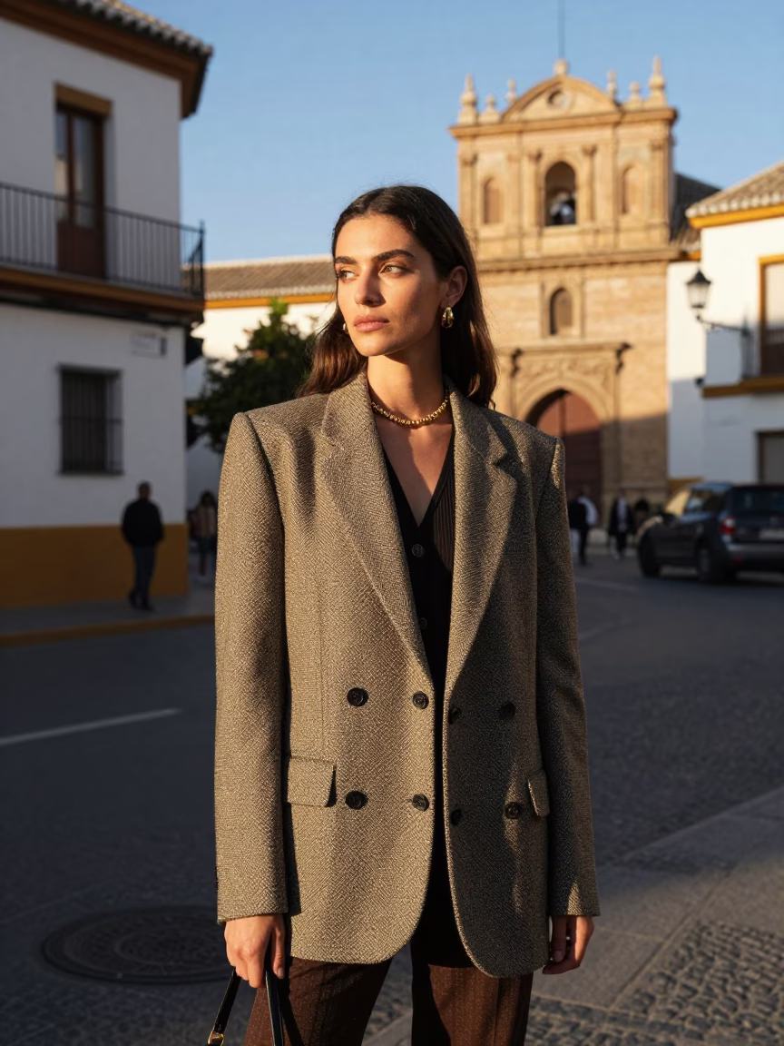 High Fashion Street Style Portrait in Granada Spain Early Afternoon Light in in Granada, Spain