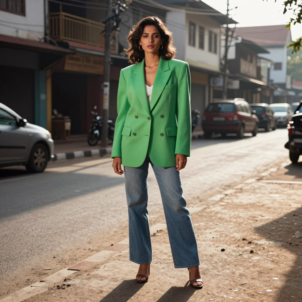 High Fashion Street Style Portrait in Kochi India Late Morning Light in in Kochi, India