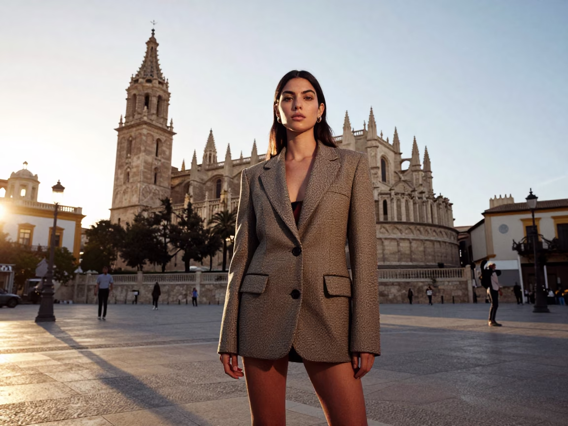 High Fashion Street Style Portrait in Valencia Spain Early Evening Light in in Valencia, Spain