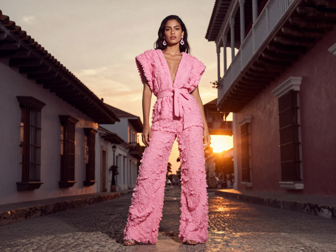 High Fashion Sunset Portrait in Colonial Cartagena Colombia Street Style in in Cartagena, Colombia