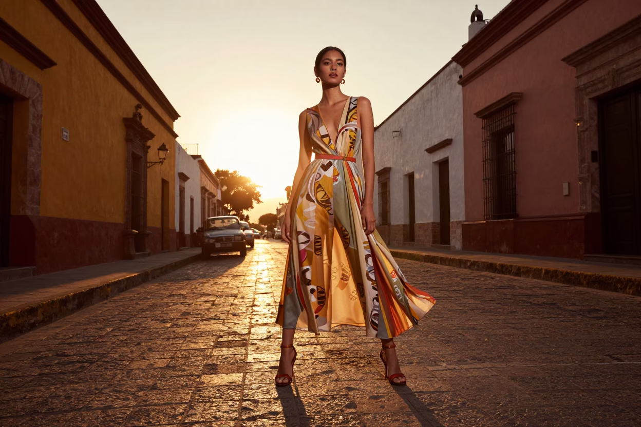 High Fashion Sunset Portrait in Guadalajara Mexico with Vintage Style and Urban Details in in Guadalajara, Mexico