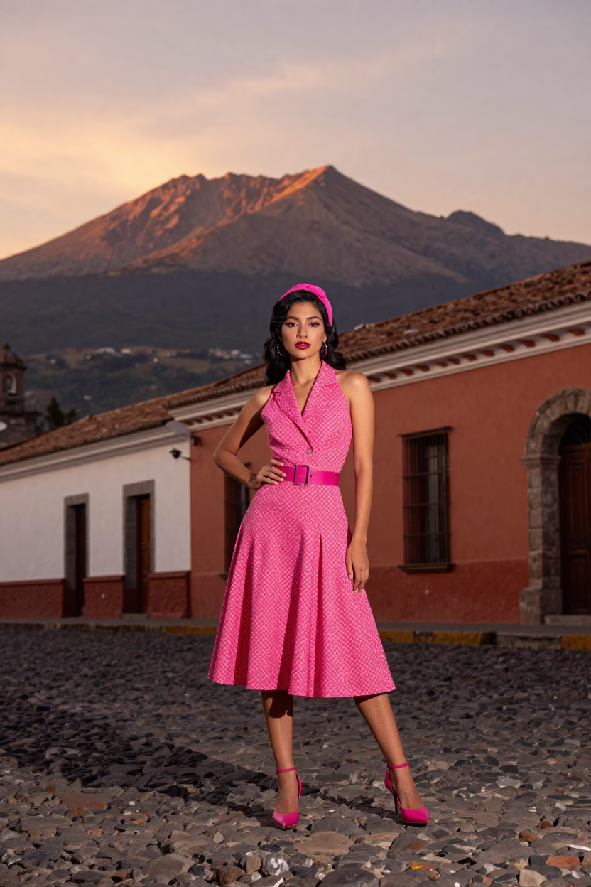 High Fashion Sunset Portrait in Historic Quito Ecuador with Terracotta Pot in in Quito, Ecuador