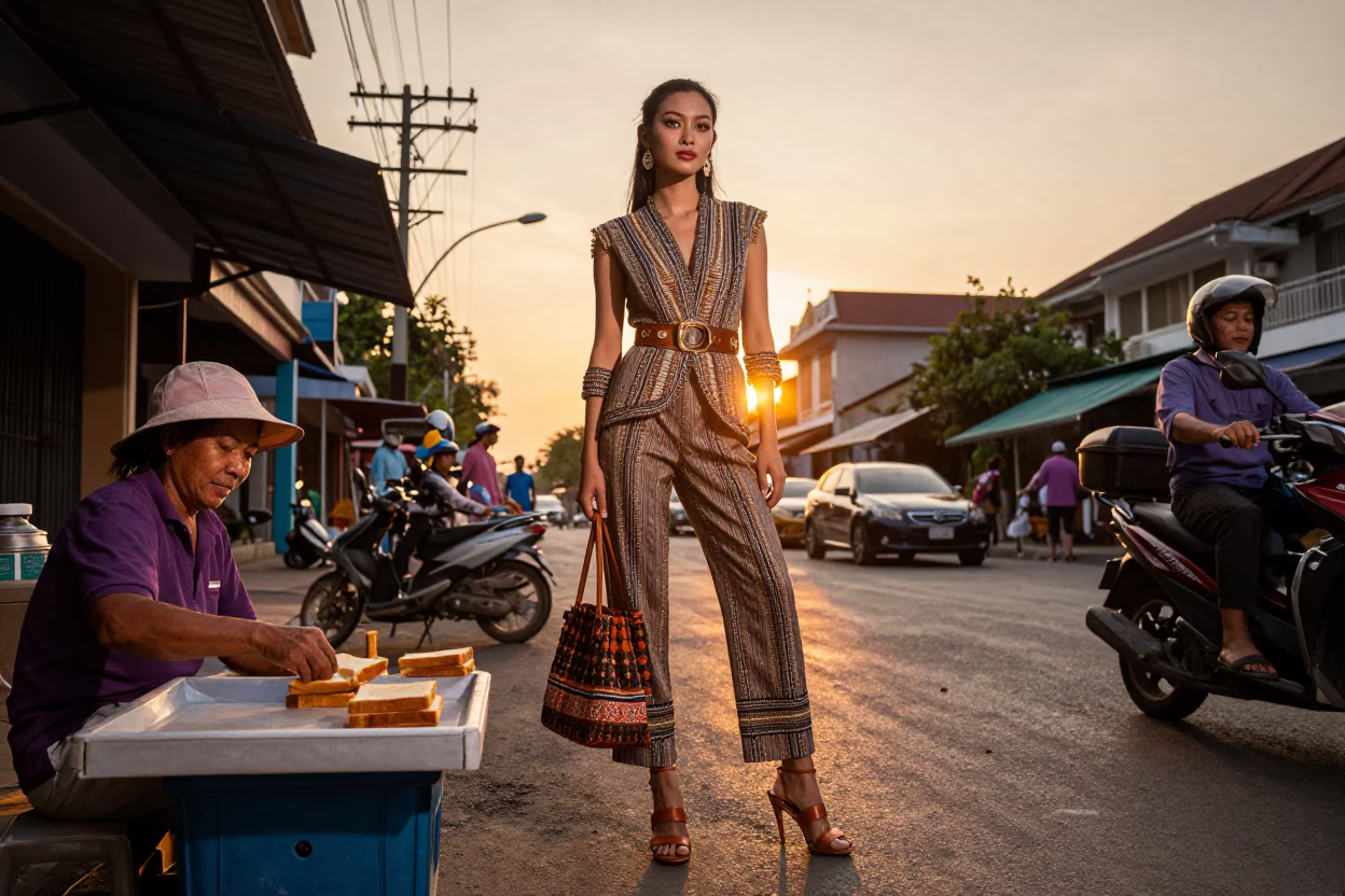 High Fashion Sunset Street Style in Phnom Penh Cambodia in in Phnom Penh, Cambodia