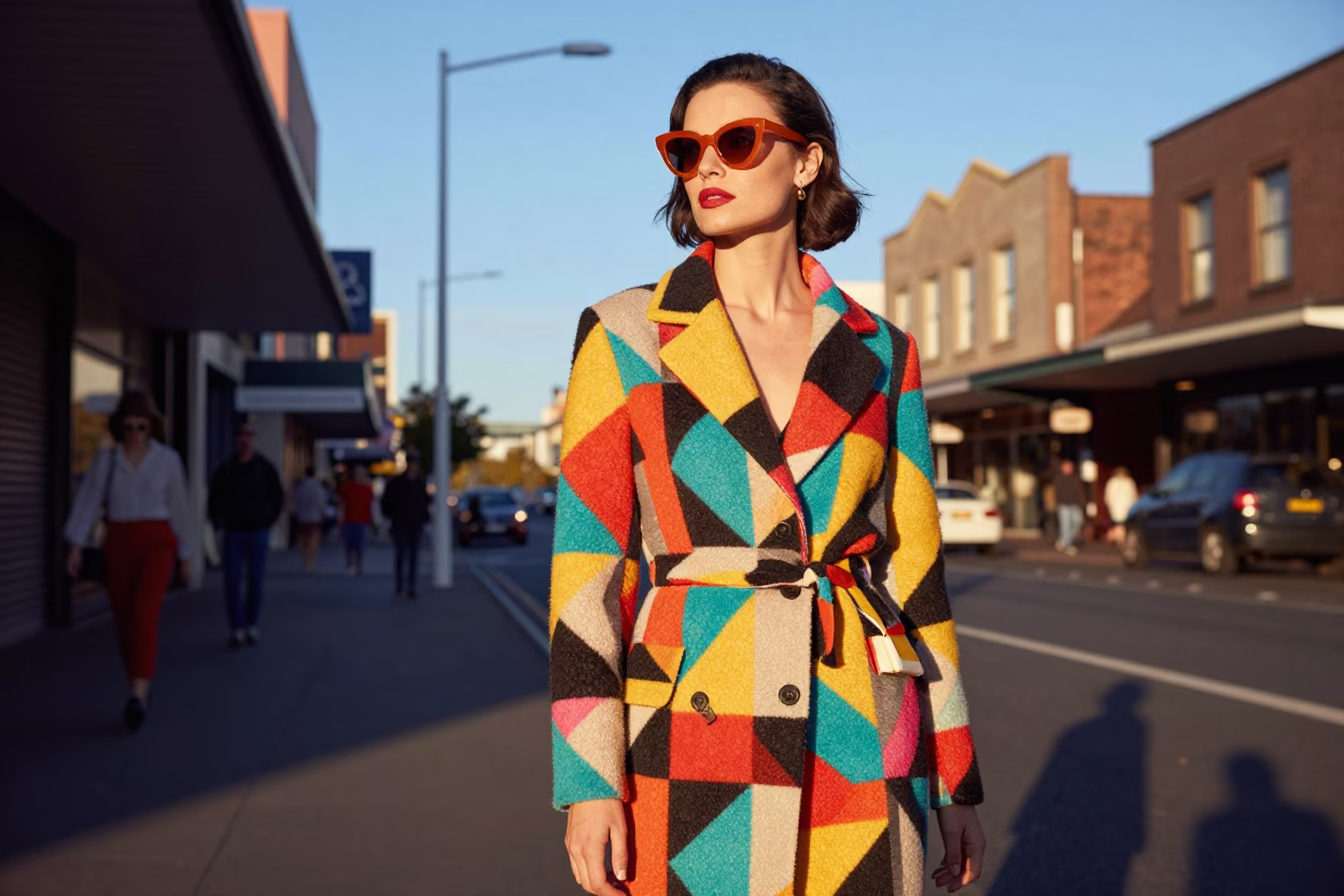 High Fashion Sydney 1960s Late Afternoon Light Colorful Street Scene in in Sydney, New South Wales, Australia