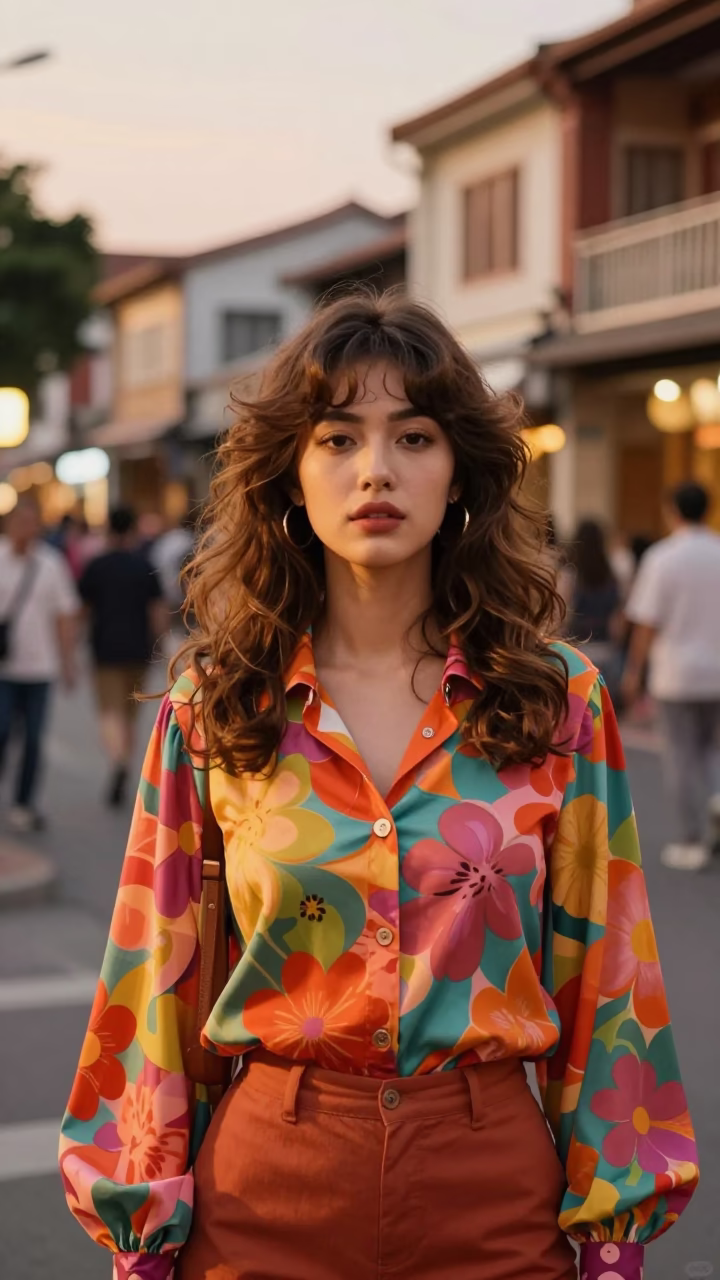 High Fashion Vintage Street Style Portrait in Tainan Taiwan Evening Light in in Tainan, Taiwan