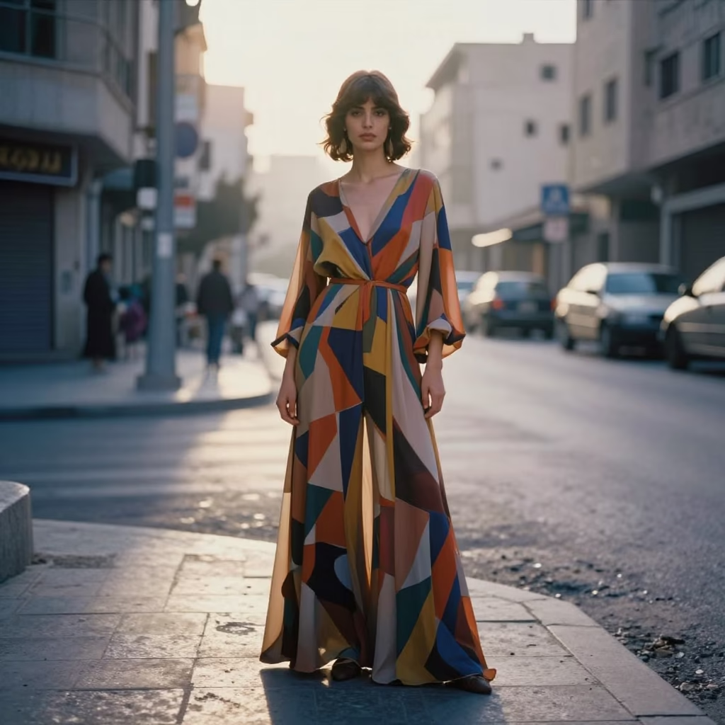 High Fashion Woman in 1970s Amman Jordan Early Morning Street Style in in Amman, Jordan