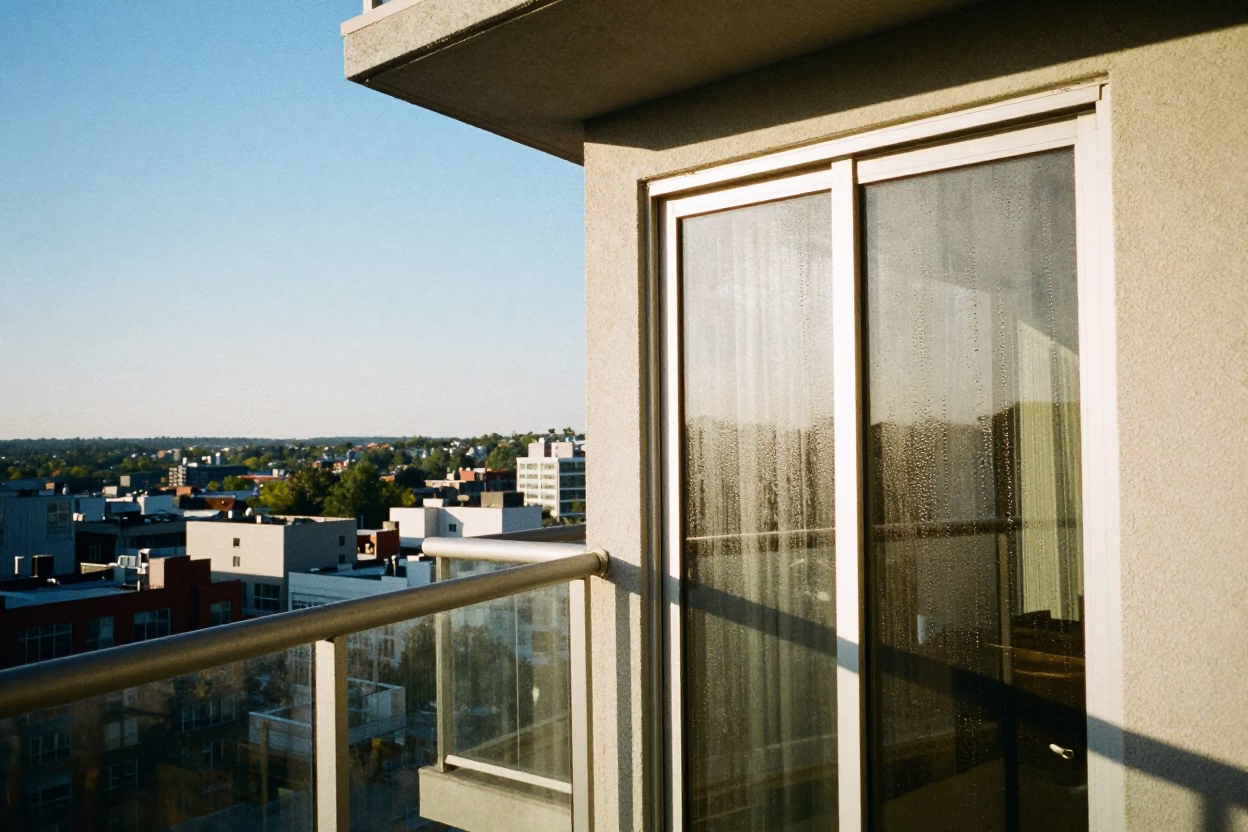 High-Rise Balcony in Toronto at Clear Late-afternoon Light in in Toronto, Ontario, Canada