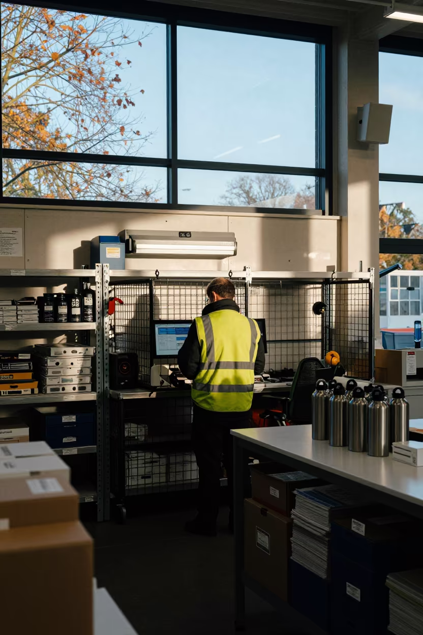 High Visibility Gear in Bath Dispatch Office in inside a dispatch office above the dock near Bath