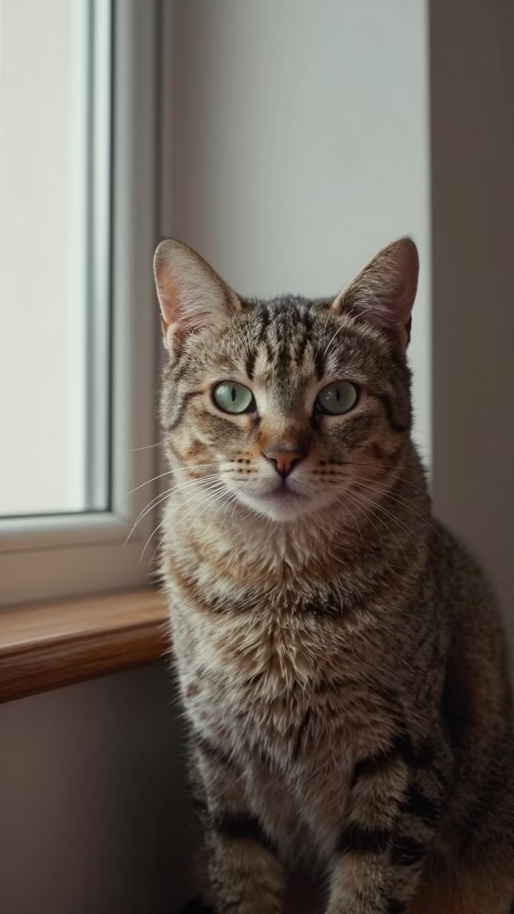 Highlander Cat Portrait in Tabou Studio Corner in in a quiet portrait studio with a plain backdrop and eye-level framing near Tabou