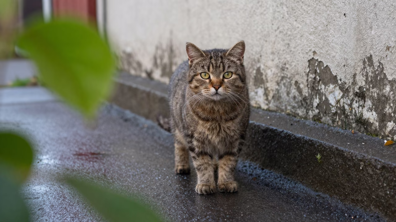 Highlander Shorthair Cat Portrait Morning Garden Light in near a garden edge with soft morning light and an uncluttered background near Sandvika
