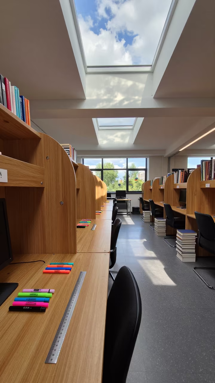 Highlighters and Rulers in London Study Carrel in in a computer lab before lessons in London