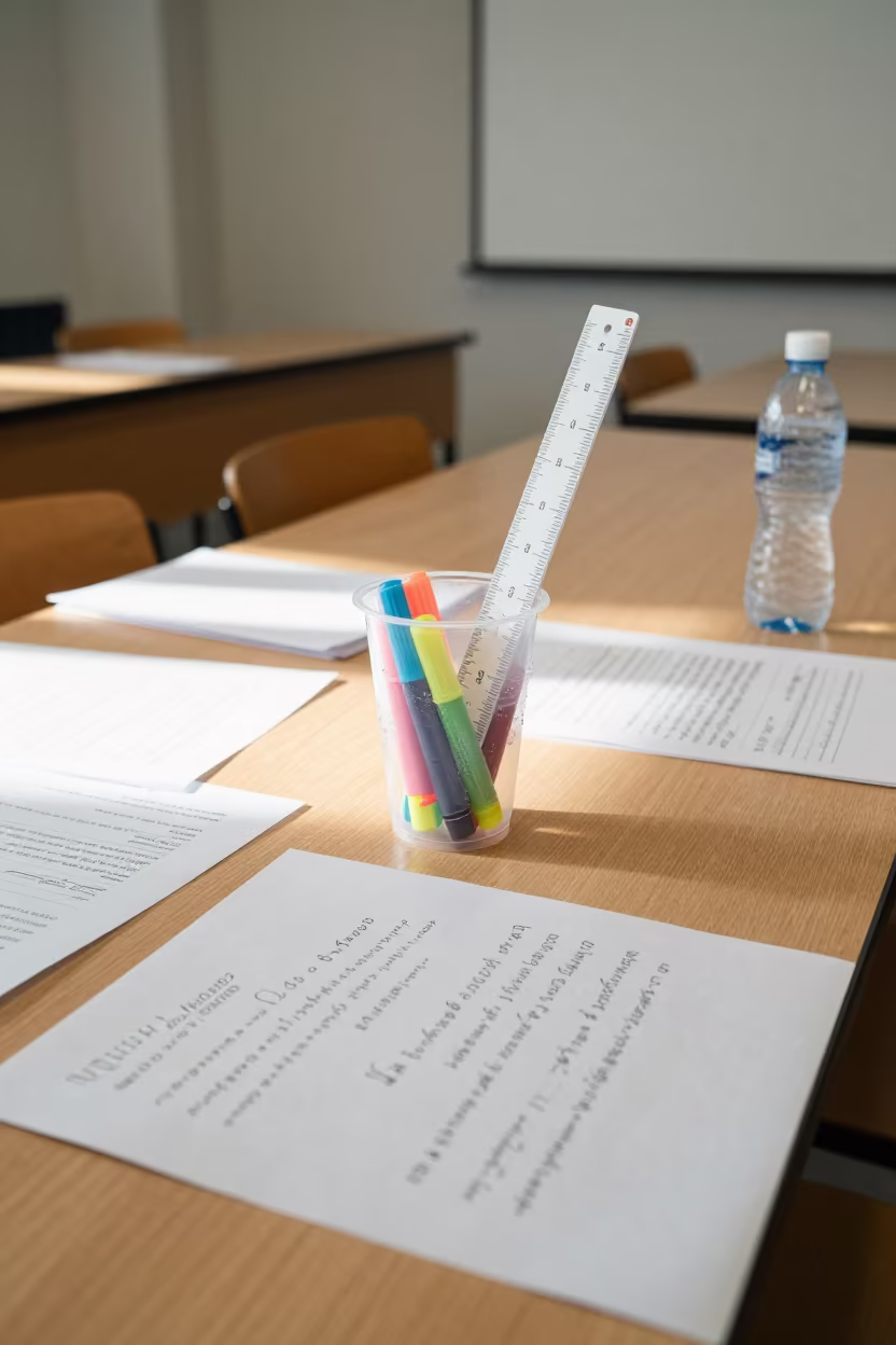 Highlighters and Rulers in Seminar Carrel in at a seminar table covered in notes near San Diego